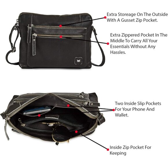 Women Dark Grey Imported Leather Polyester Crossbody Shoulder Crossover Bag - Picture 4 of 6